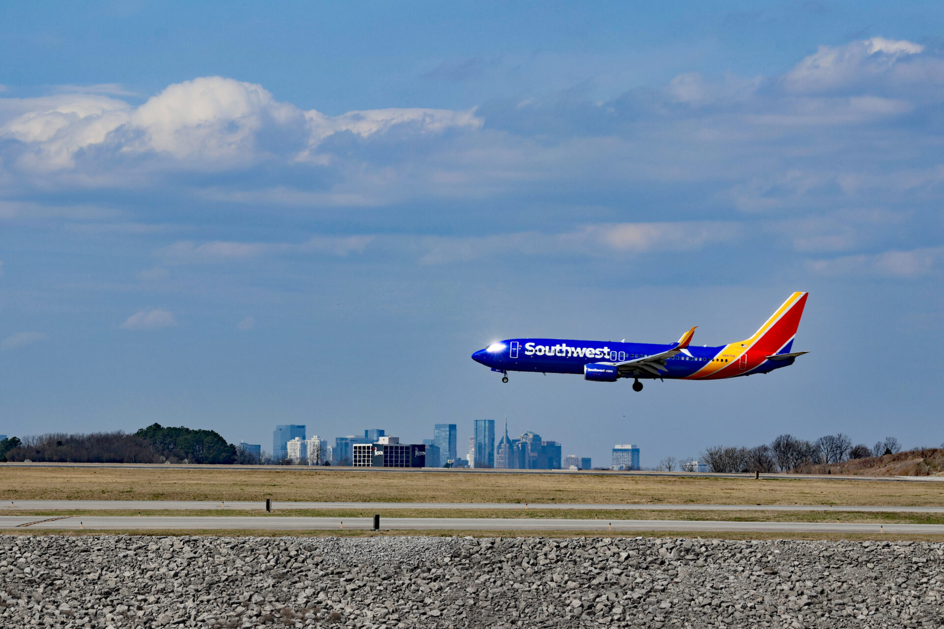 Southwest Airlines plane landing at Nashville International Airport