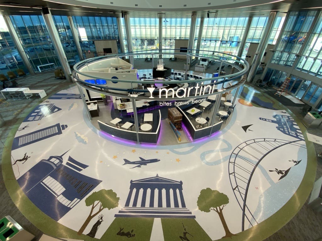 "Our Radiant City" terrazzo art in Concourse D Extension