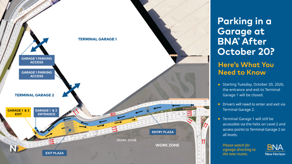 Nashville Intl Airport to close Terminal Garage 1 exit on Sept. 23